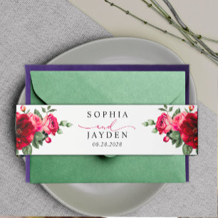 Cintas Para Invitaciones Boda chic roja rosa floral y falsa dorada