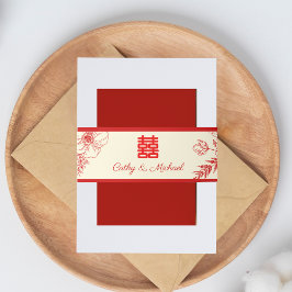 Cintas Para Invitaciones Boda chino rojo beige floral oriental