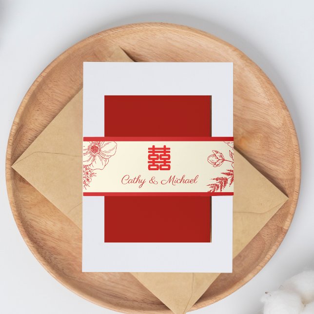 Cintas Para Invitaciones Boda chino rojo beige floral oriental (Subido por el creador)