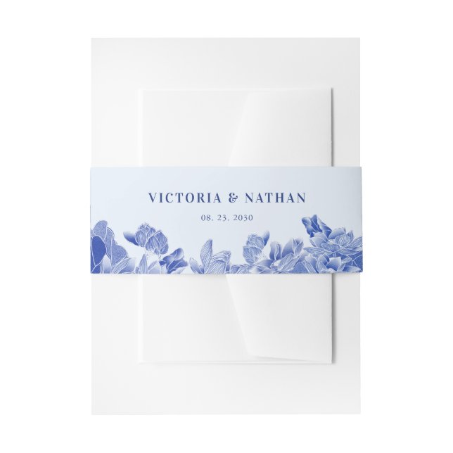 Cintas Para Invitaciones Boda clásico de floral azul romántico (Anverso Ejemplo)