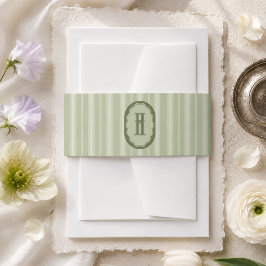 Cintas Para Invitaciones Boda con cresta de monograma de raya verde salvia