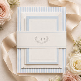 Cintas Para Invitaciones Boda con Monograma a Rayas Azul y Salvia