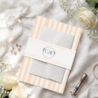 Cintas Para Invitaciones Boda con Monograma de rayas de Melocotón y Crema