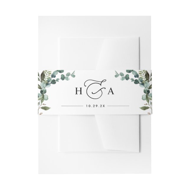 Cintas Para Invitaciones Boda con monograma de vegetación rústica (Anverso Ejemplo)