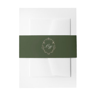 Cintas Para Invitaciones Boda con Monograma en Verde Oliva Elegante