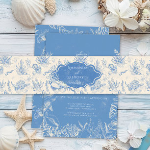 Cintas Para Invitaciones Boda con temática de Blue Toile Ocean