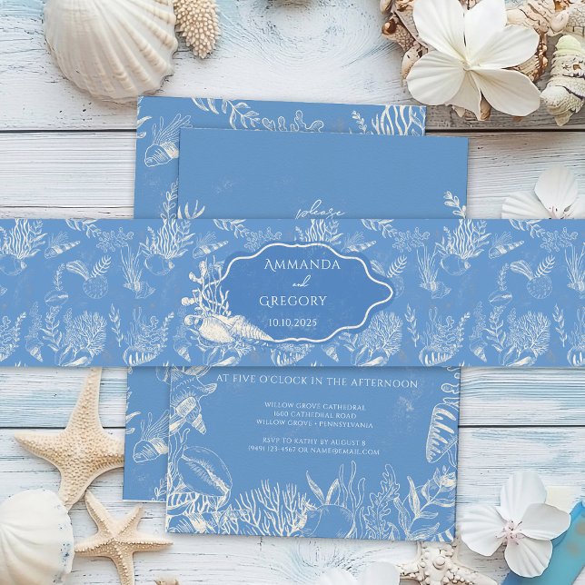 Cintas Para Invitaciones Boda con temática de Blue Toile Ocean (Subido por el creador)