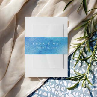 Cintas Para Invitaciones Boda Costera Elegante con Acuarela Azul