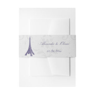 Cintas Para Invitaciones Boda Damask de la Torre Eiffel Púrpura