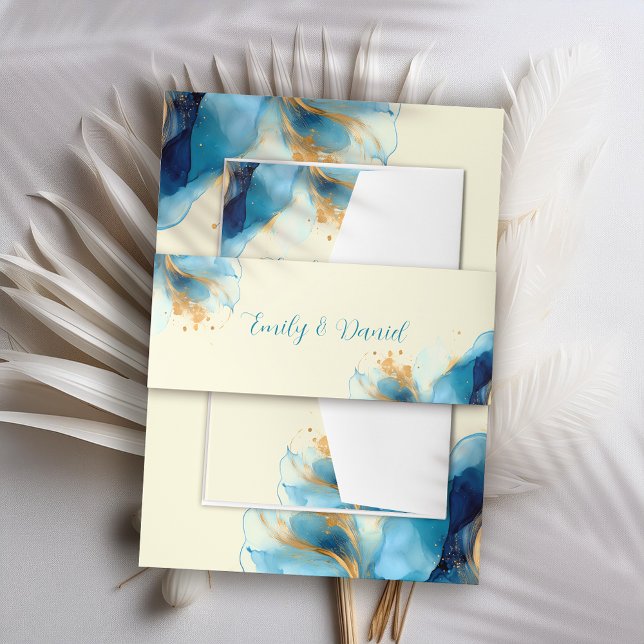 Cintas Para Invitaciones Boda de acuarela azul y dorado abstracto (Subido por el creador)