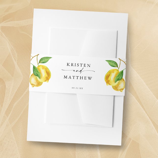 Cintas Para Invitaciones Boda de acuarela de Cítricos limón (Introducing the Lemon Citrus Watercolor Wedding Belly Band - a refreshing fusion of art and romance.)