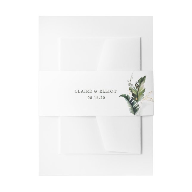 Cintas Para Invitaciones Boda de acuarela de follaje tropical (Anverso Ejemplo)
