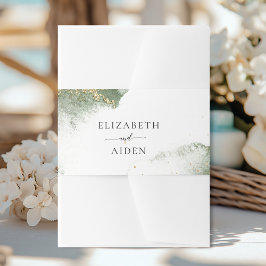 Cintas Para Invitaciones Boda de acuarela de oro verde moderno (imitación)