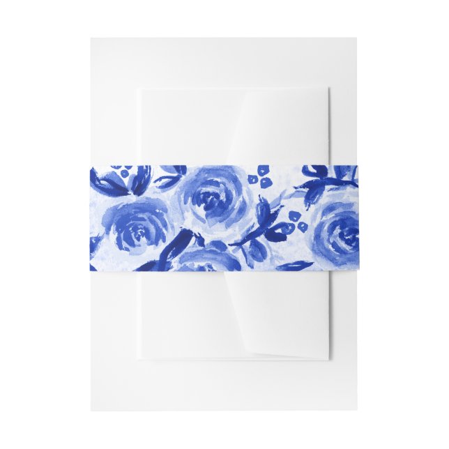 Cintas Para Invitaciones Boda de acuarela floral azul real (Anverso Ejemplo)