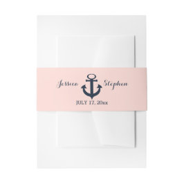 Cintas Para Invitaciones Boda de Ancla Náutica Rubor y Azul de la Marina