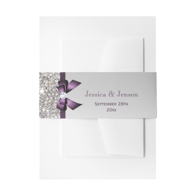 Cintas Para Invitaciones Boda de arcos morados y diamantes personalizados (Anverso Ejemplo)
