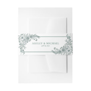Cintas Para Invitaciones Boda de arte de la línea floral de esmeralda vinta