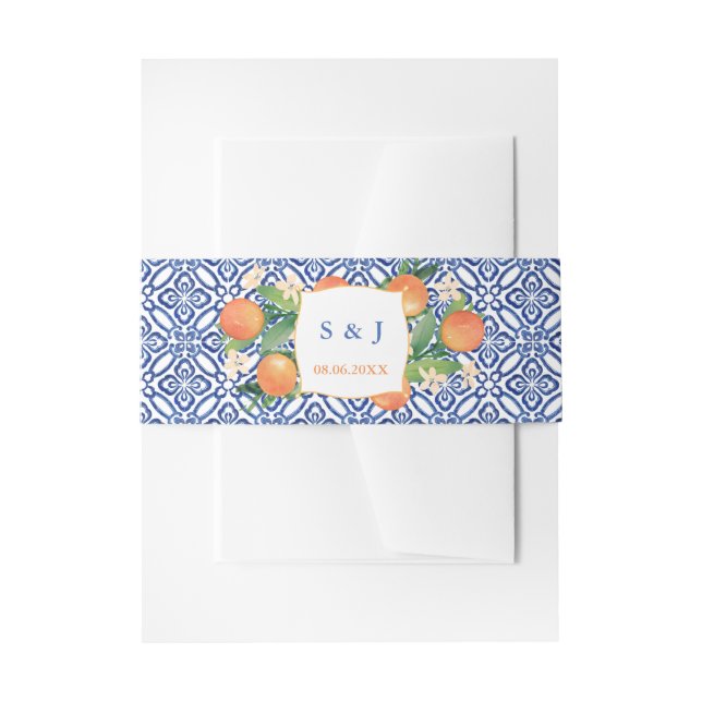 Cintas Para Invitaciones Boda de Baldosas Blancas Azules Azules de Citrus N (Anverso Ejemplo)