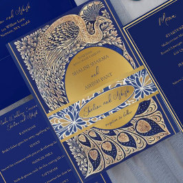 Cintas Para Invitaciones Boda de Blue Gold Peacock Art Noveau