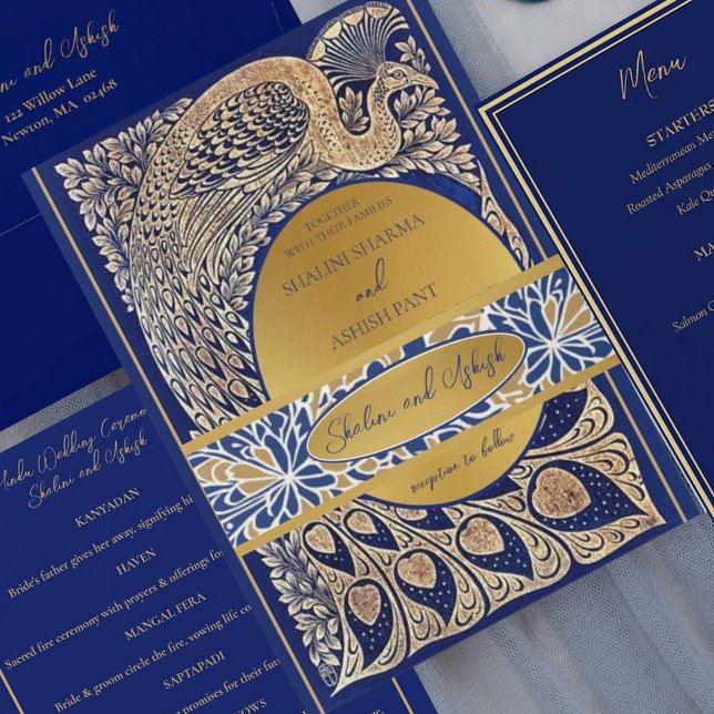 Cintas Para Invitaciones Boda de Blue Gold Peacock Art Noveau (Subido por el creador)