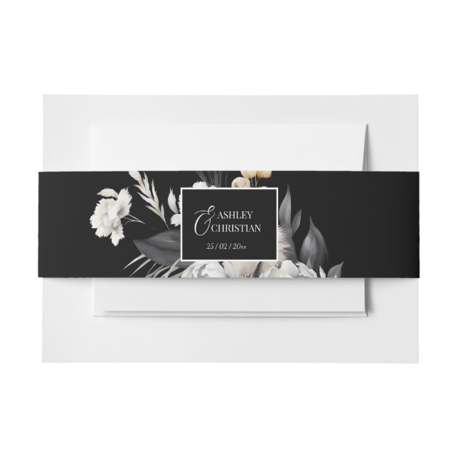 Cintas Para Invitaciones Boda de boho negro y blanco elegante (Anverso Ejemplo)