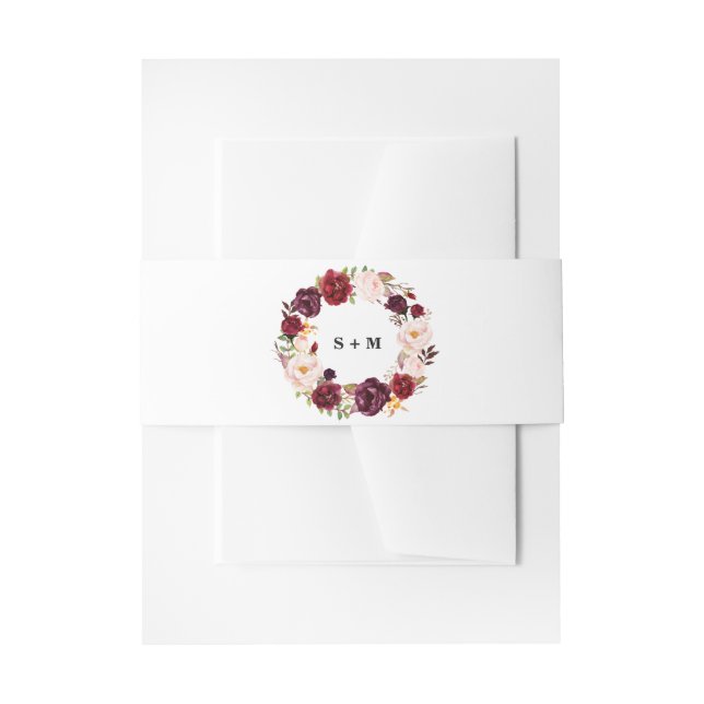 Cintas Para Invitaciones Boda de Boho Rústico de Floral Roja de Borgoña (Anverso Ejemplo)