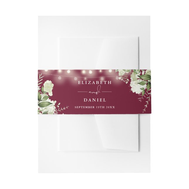 Cintas Para Invitaciones Boda de Burgundy Greenery String Lights (Anverso Ejemplo)