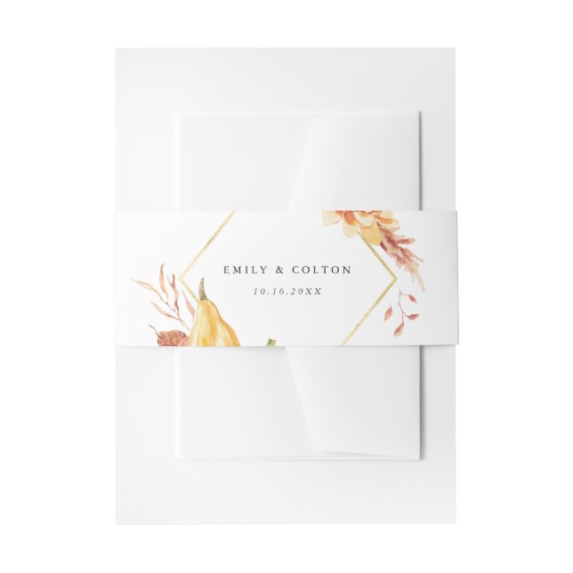 Cintas Para Invitaciones Boda de calabaza floral de oro de otoño rústico (Anverso Ejemplo)