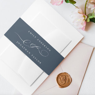 Cintas Para Invitaciones Boda de caligrafía blanca azul de la marina clásic