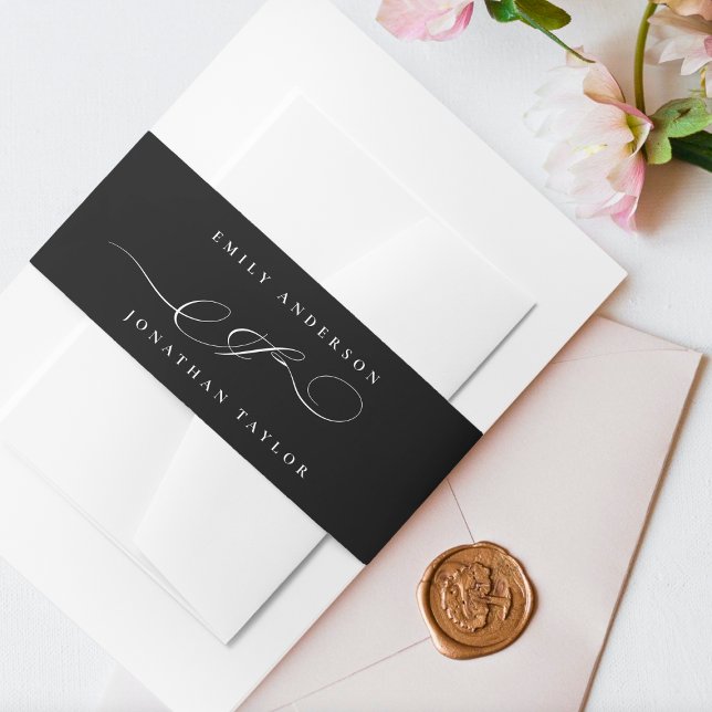 Cintas Para Invitaciones Boda de caligrafía blanca negra Personalizado clás (Subido por el creador)
