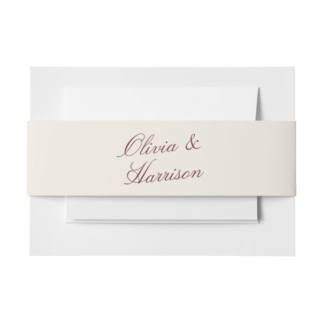 Cintas Para Invitaciones Boda de Caligrafía Clásica Vino Profundo (Anverso Ejemplo)