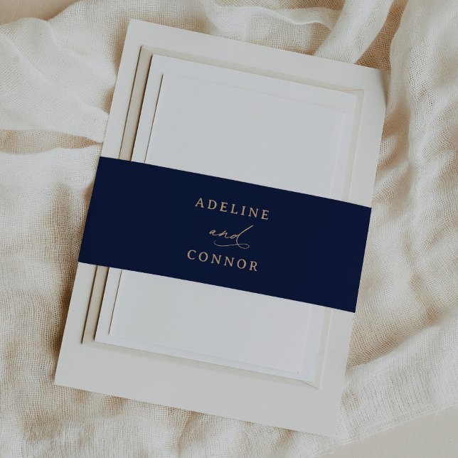 Cintas Para Invitaciones Boda de caligrafía de oro y marina moderna (Subido por el creador)