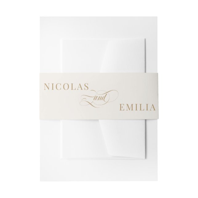 Cintas Para Invitaciones Boda de caligrafía elegante de marfil y oro (Anverso Ejemplo)