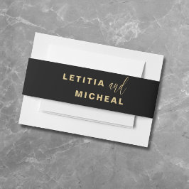 Cintas Para Invitaciones Boda de caligrafía moderna en negro y oro