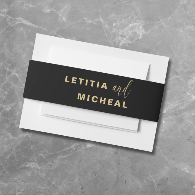 Cintas Para Invitaciones Boda de caligrafía moderna en negro y oro (Subido por el creador)