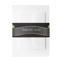 Cintas Para Invitaciones Boda de caligrafía moderna en negro y oro florecie