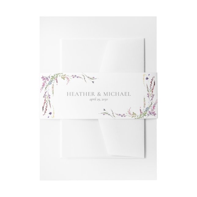 Cintas Para Invitaciones Boda de caligrafía Purple Wildflower (Anverso Ejemplo)