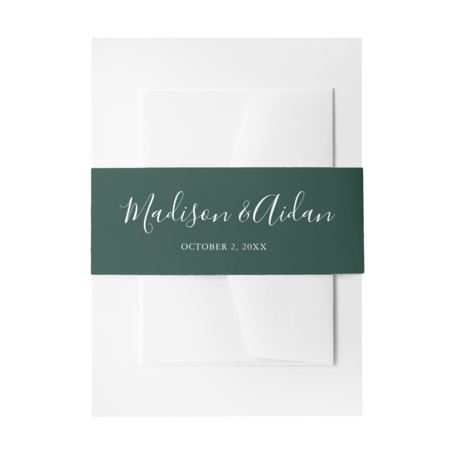 Cintas Para Invitaciones Boda de caligrafía verde esmeralda (Anverso Ejemplo)