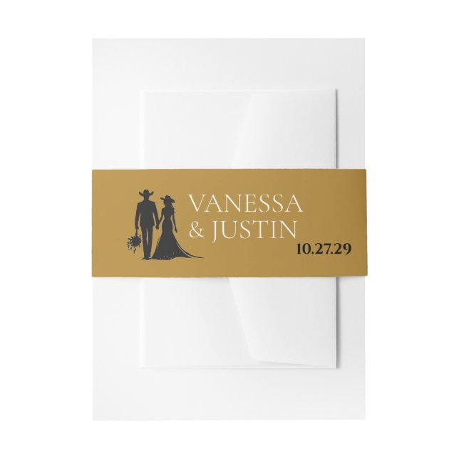 Cintas Para Invitaciones Boda de campo negra y dorada (Anverso Ejemplo)