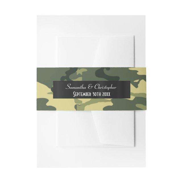 Cintas Para Invitaciones Boda de camuflaje del ejército verde (Anverso Ejemplo)