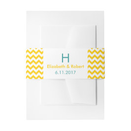 Cintas Para Invitaciones Boda de Chevron amarillo y turquesa