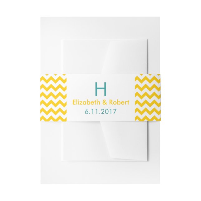 Cintas Para Invitaciones Boda de Chevron amarillo y turquesa (Anverso Ejemplo)