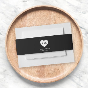 Cintas Para Invitaciones Boda de Corazón con Monograma en Blanco y Negro