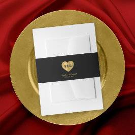 Cintas Para Invitaciones Boda de Corazón de Monograma Negro con Falso Oro