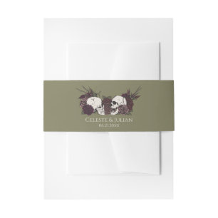 Cintas Para Invitaciones Boda de cráneo y rosa verde oliva gótico