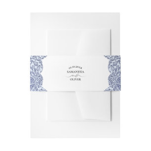 Cintas Para Invitaciones Boda de Damasco Azul Elegante