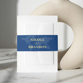 Cintas Para Invitaciones Boda de destino del mapa del mundo azul