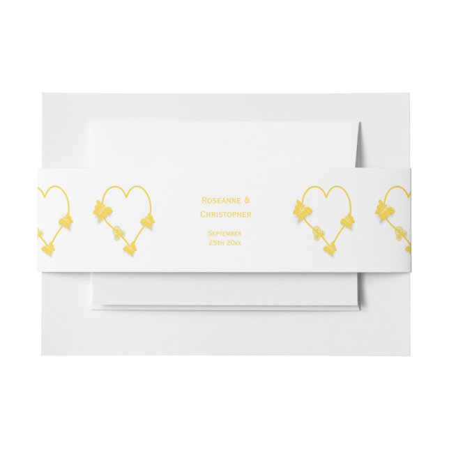 Cintas Para Invitaciones Boda de diseño del corazón de mariposa amarillo (Anverso Ejemplo)