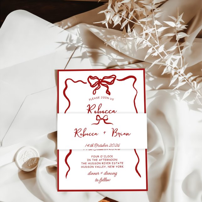 Cintas Para Invitaciones Boda De Esbozo De Cinta De Hojas Rojas De Mano Roj (Subido por el creador)