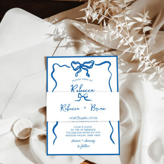 Cintas Para Invitaciones Boda De Esbozo De La Cinta De La Mano Azul Dibujad